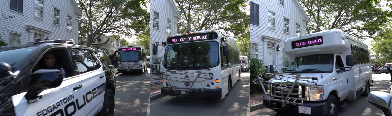 Escoltados por la Policía Estatal y la Policía de Edgartown, los 50 migrantes venezolanos fueron trasladados en tres buses qu