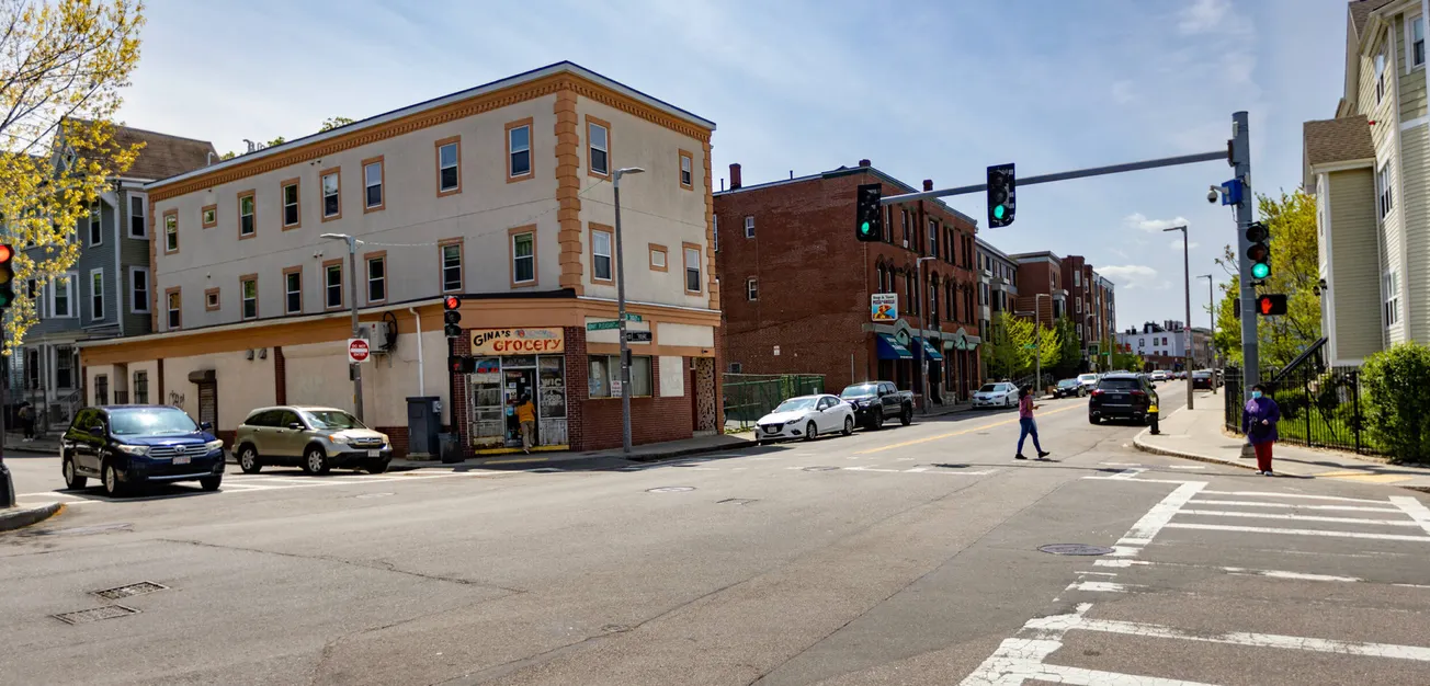 The corners of Dudley, Mt.Pleasant and Dearborn Streets in Roxbury. (Jesse Costa/WBUR)