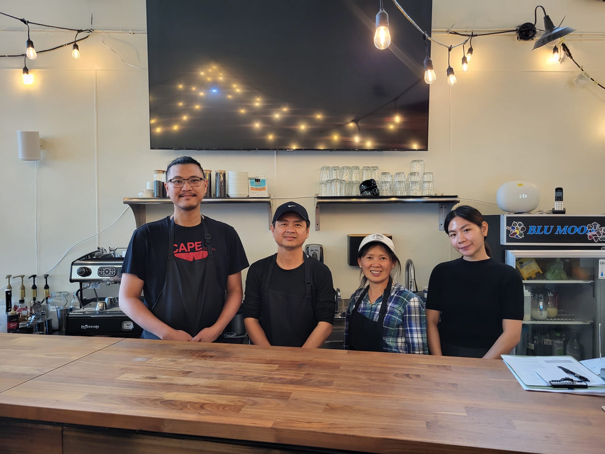 Workers behind the counter.
