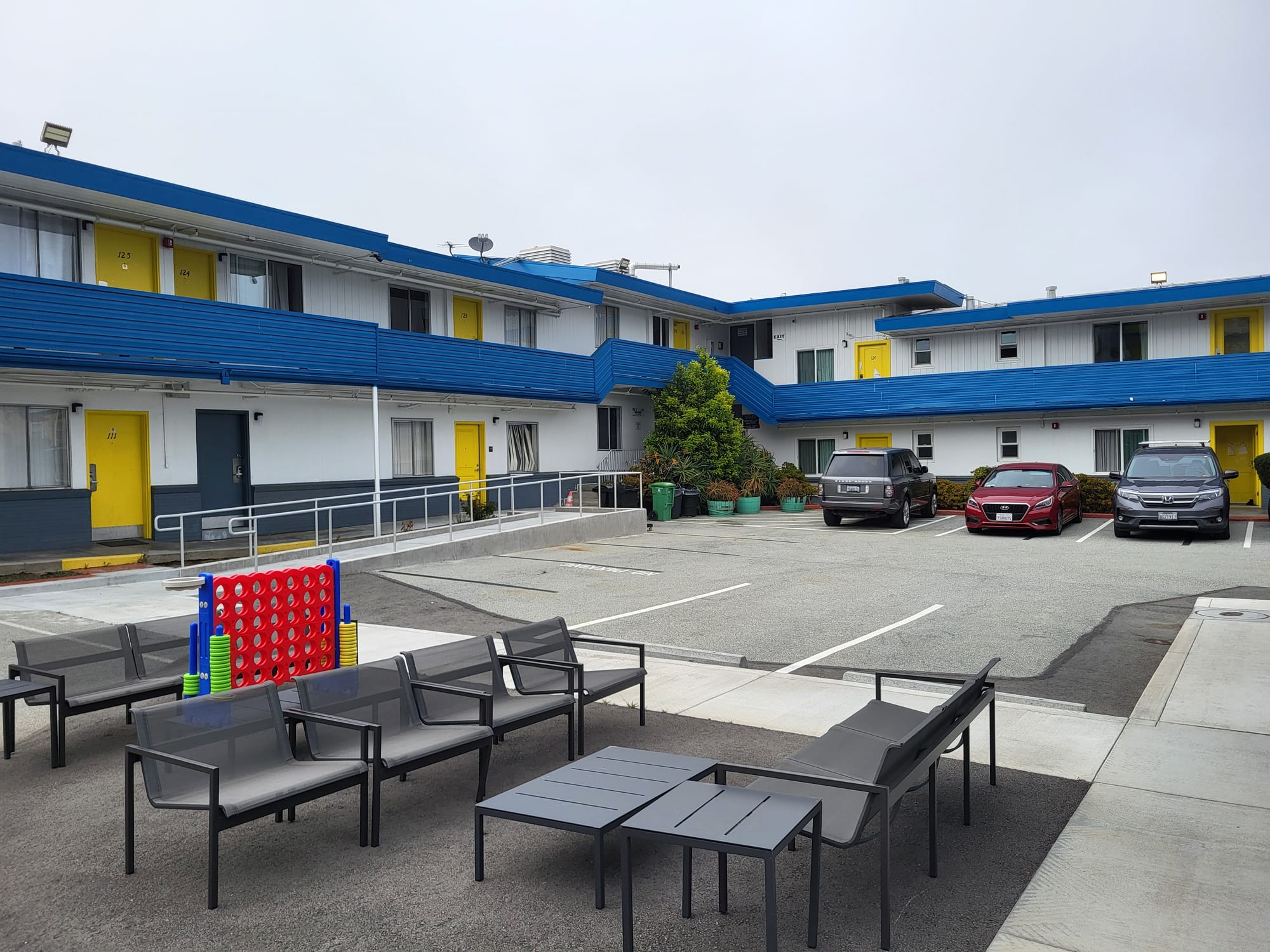 A hotel parking lot.