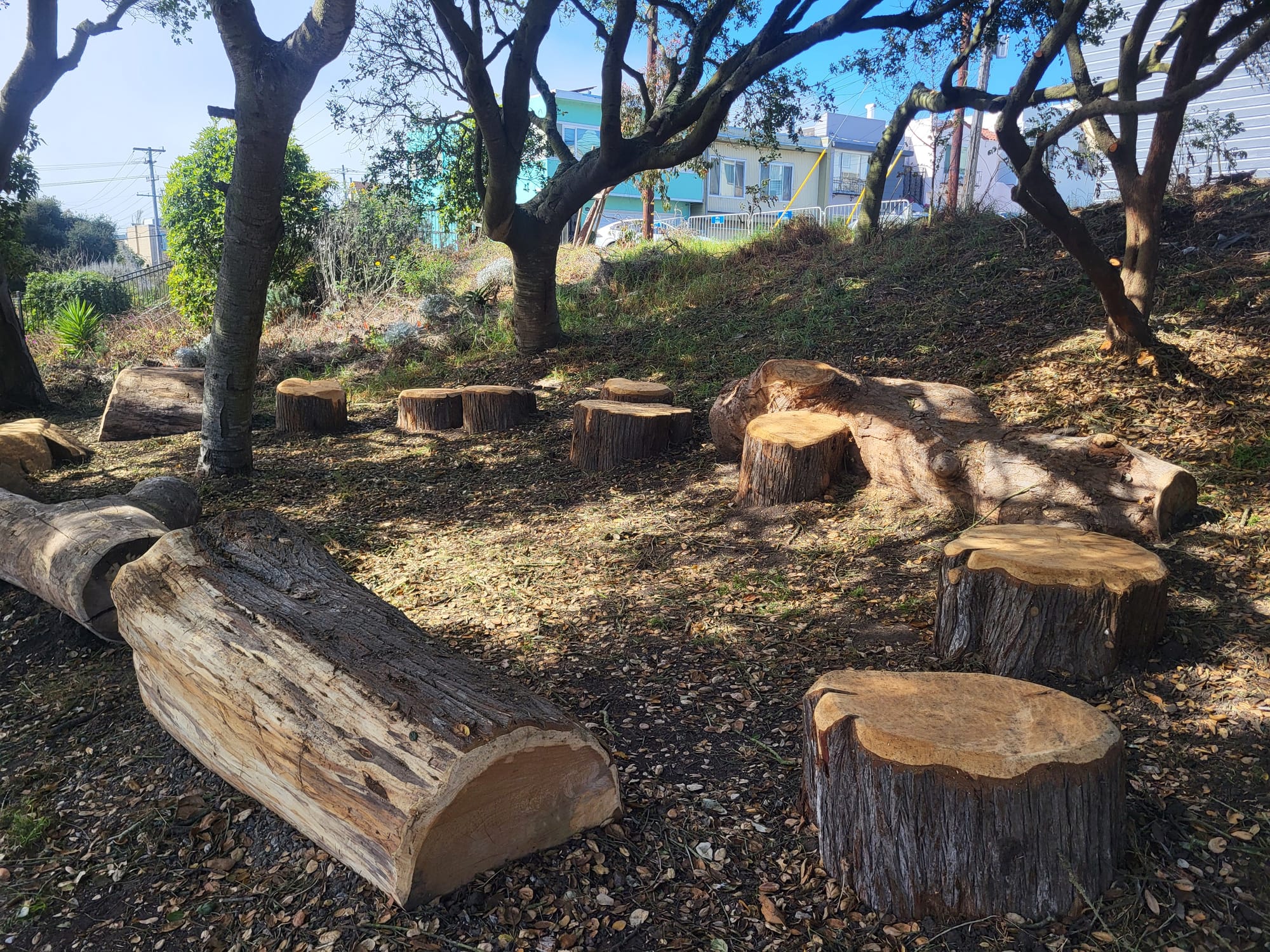 Logs for sitting.