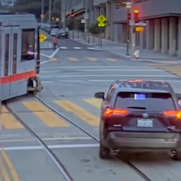 Streetcar off rails.