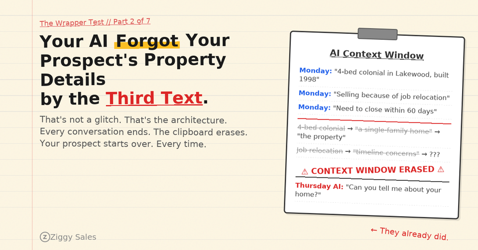 Does Your AI Forget Your Prospect's Details by the Third Text? That's Not a Glitch. It's the Architecture.