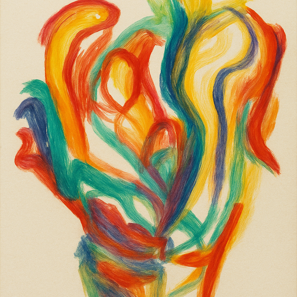 a painting of a flower with many colors