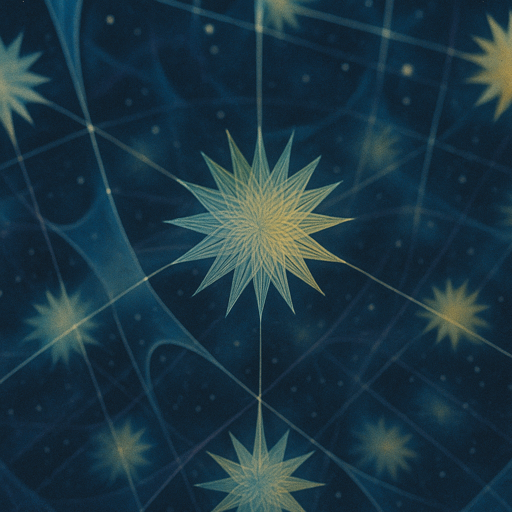 a star in the middle of a blue and yellow background