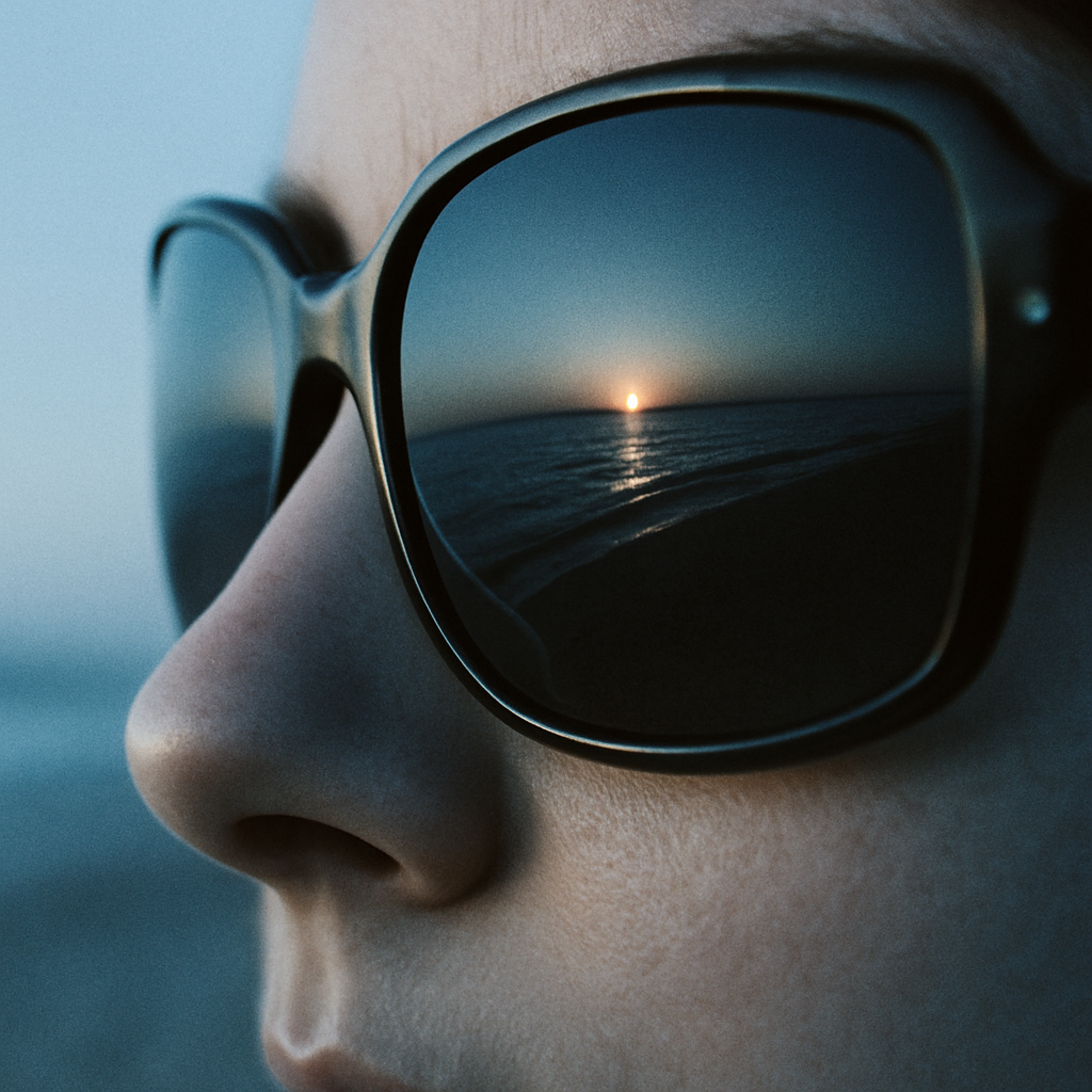 a close up of a person wearing sunglasses