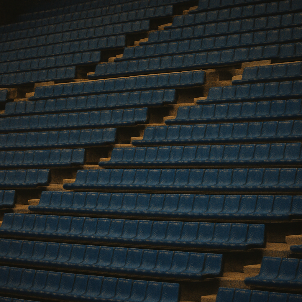Empty blue stadium seats in rows