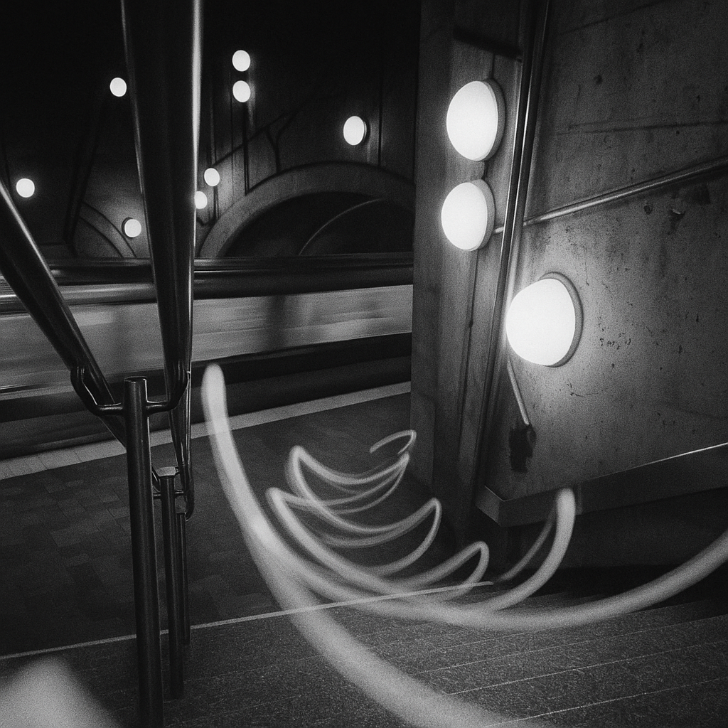a time-lapse image of a train traveling through a tunnel with bright lights