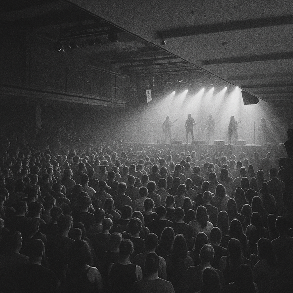 Crowd enjoying a concert with stage lights