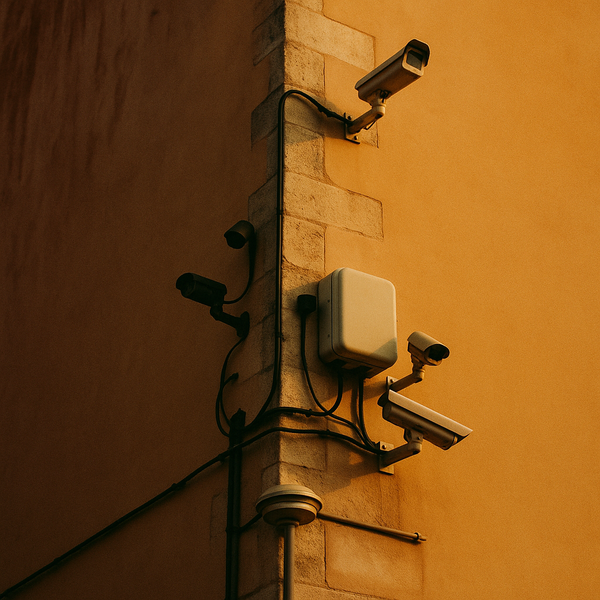 Security cameras mounted on a building corner