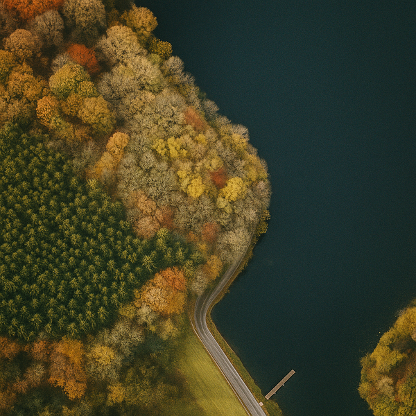 drone's-eye view flying over patchy forest during daytime