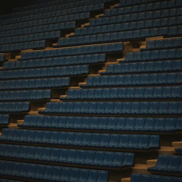 Empty blue stadium seats in rows