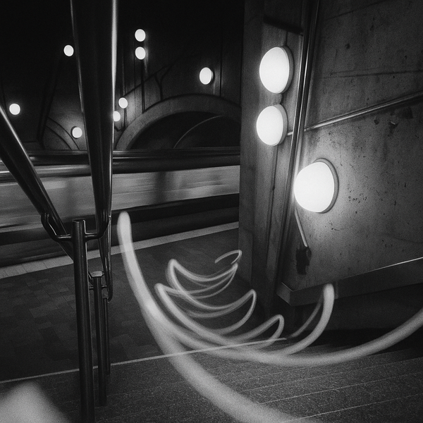 a time-lapse image of a train traveling through a tunnel with bright lights