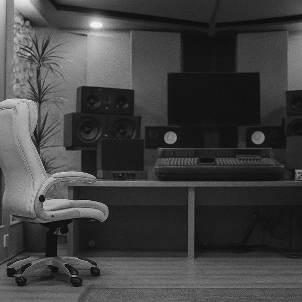 A professional recording studio with soundproofing and equipment.