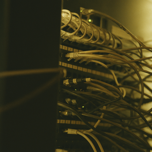 a close up of a rack of computer equipment