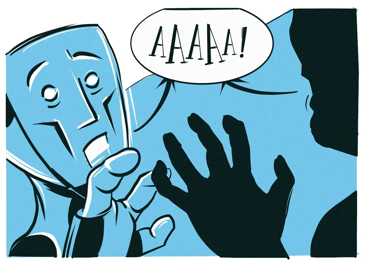 **PANEL 8:** The robot and the man simultaneously yell “AAAAA!”, each having startled the other.