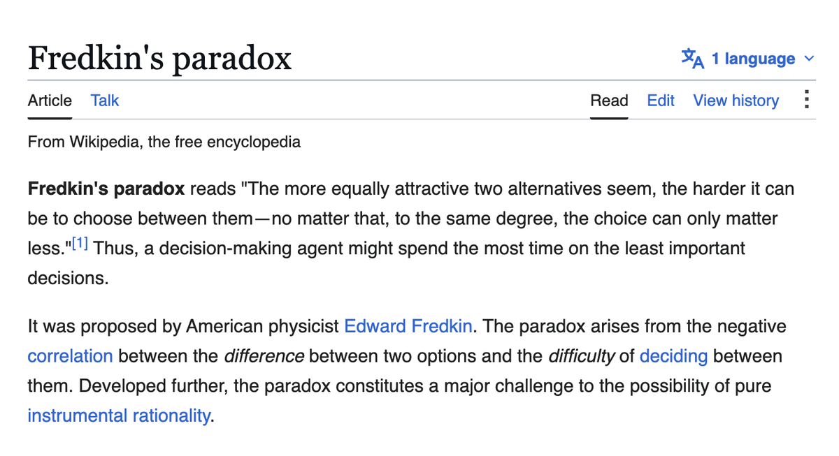 Fredkin's; the best paradox