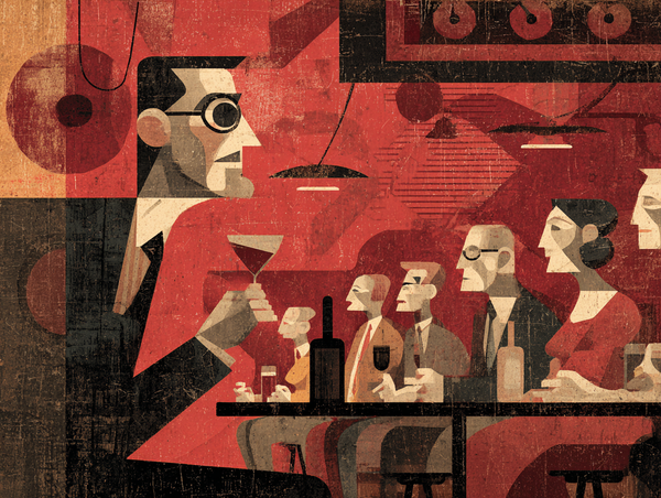 A graphic representation of a lecture in a bar