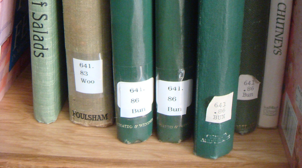 The bottom of some library books