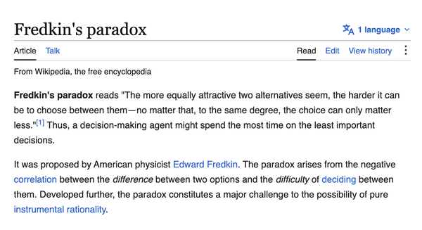 Fredkin's; the best paradox