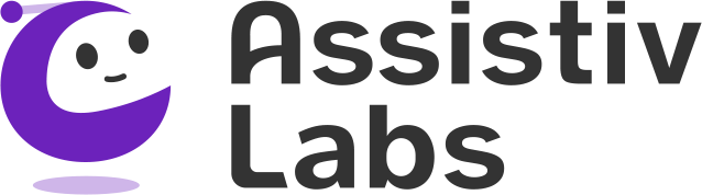 The new Assistiv Labs logo, consisting of a friendly, purple, hovering robot on the left and the words Assistiv Labs stacked on the right.