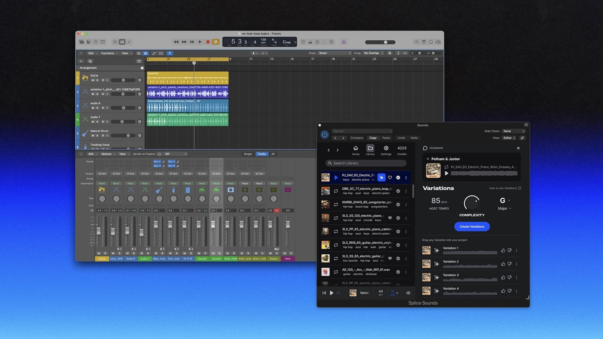 Splice Variations tool running inside a DAW session
