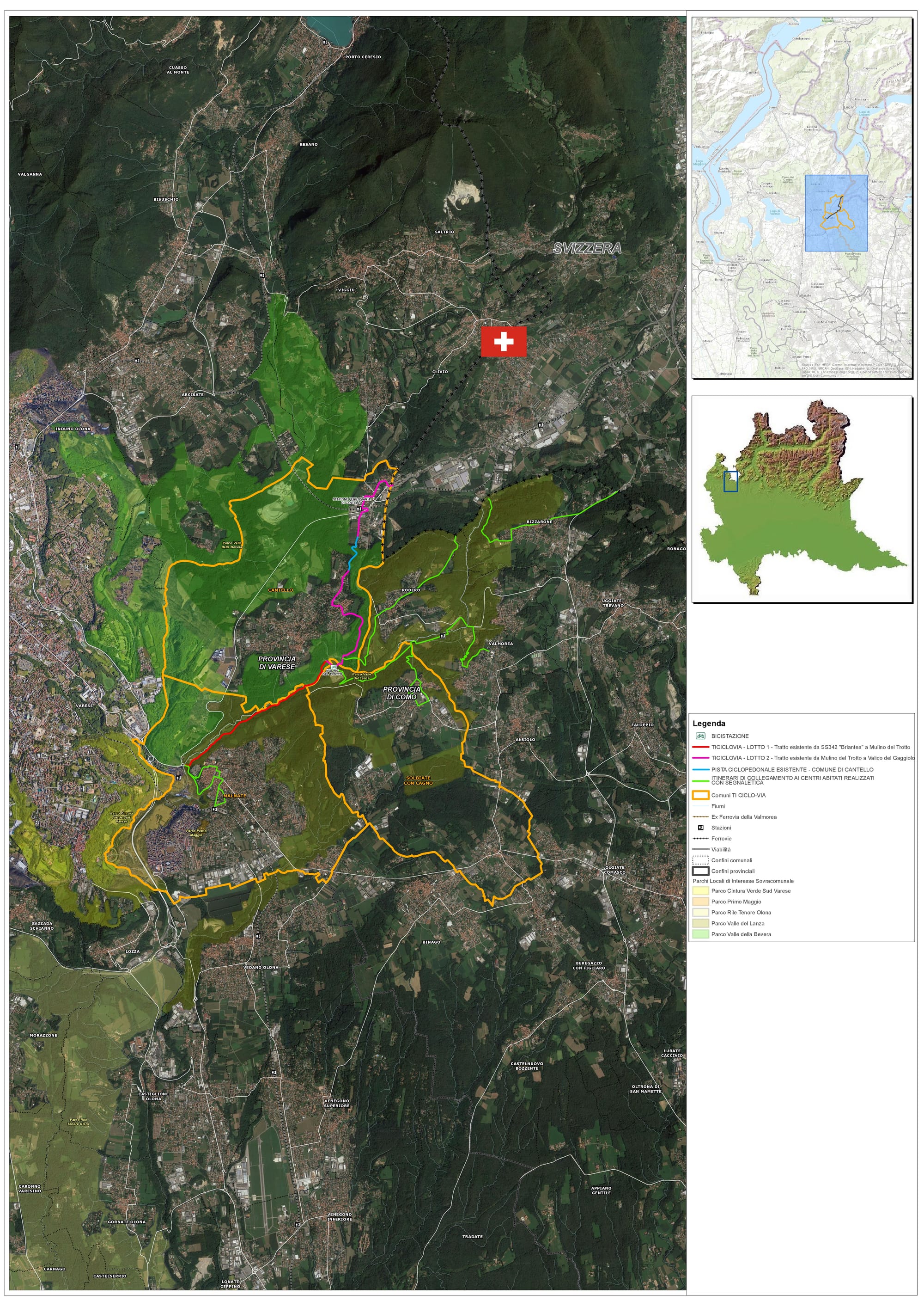 Mappa della pista ciclopedonale e degli itinerari realizzati con il progetto TI CICLO VIA