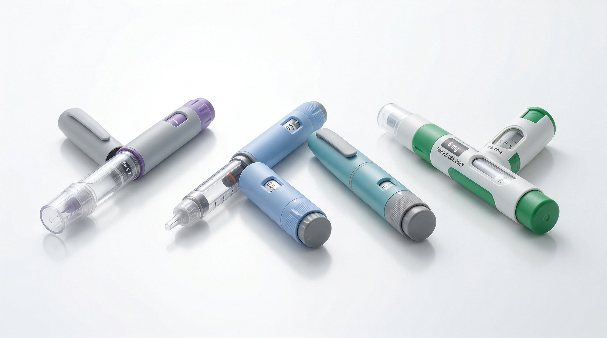Berbagai jenis pen injeksi obat GLP-1 yang tersedia di Indonesia termasuk semaglutide dan tirzepatide