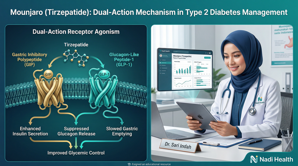 Mekanisme kerja Mounjaro tirzepatide sebagai dual GIP/GLP-1 agonist