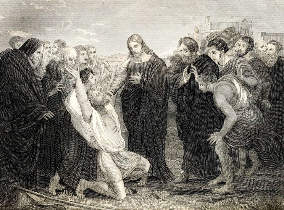 Jesus heals a man with leprosy. 