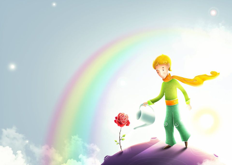 The famous Little Prince from the book waters a rose.