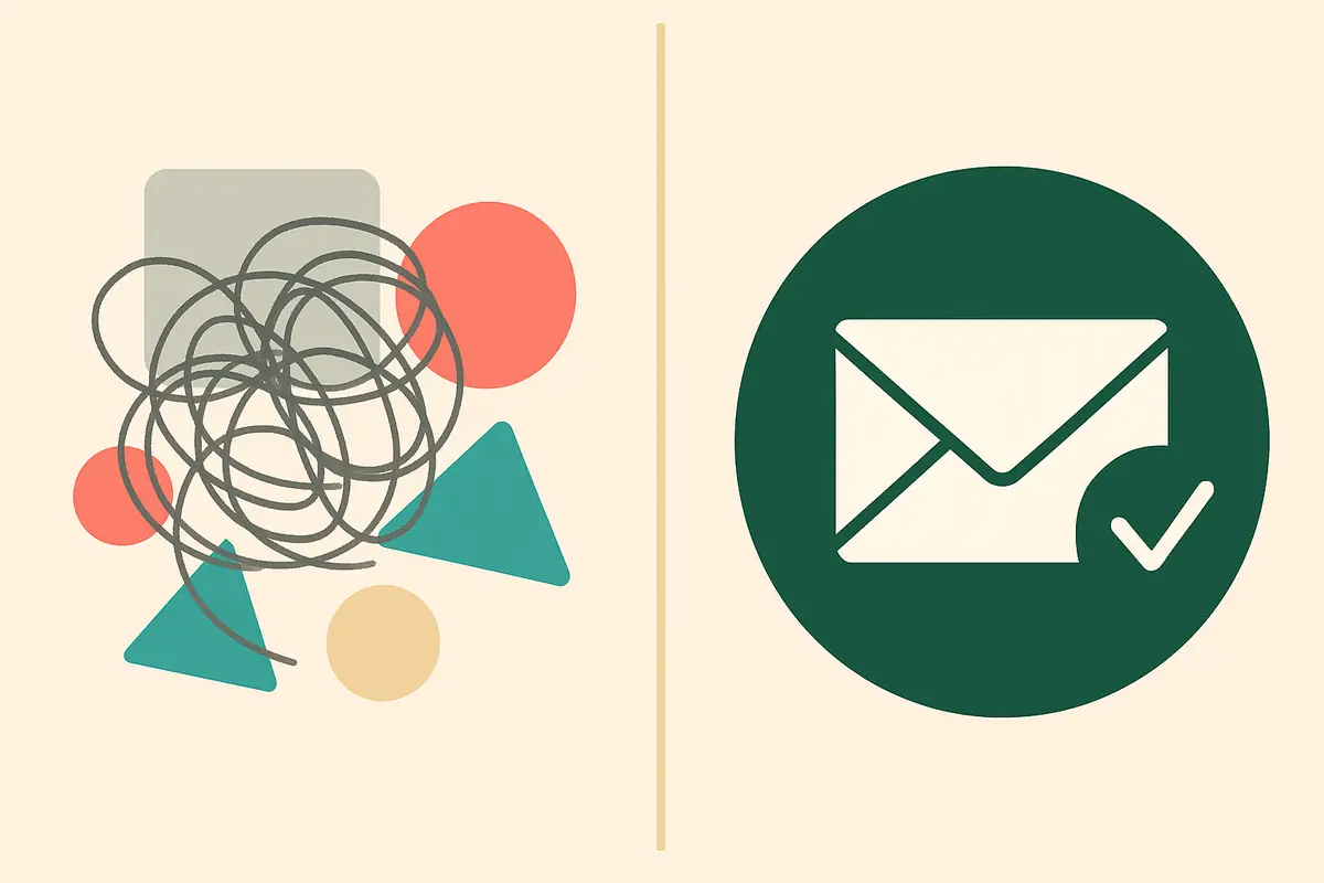 Illustration comparing complex versus simple email tools