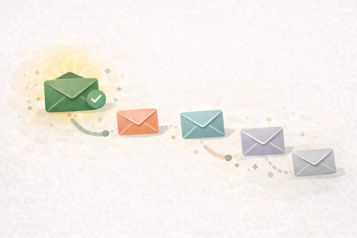 Editorial illustration showing five stylised email icons representing platform alternatives, with one highlighted in green as the recommended choice