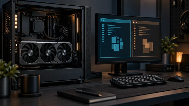 Open local AI workstation beside abstract split terminal panes.