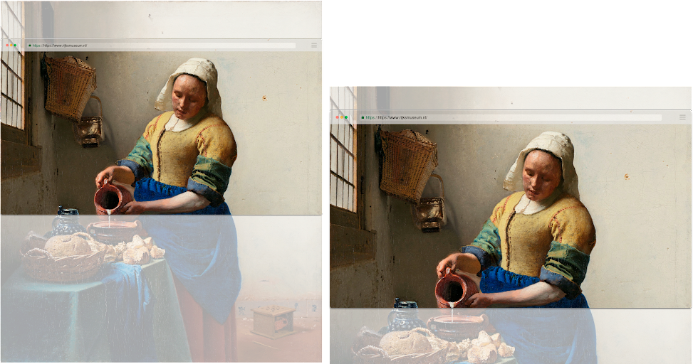 A comparison of images that would be downloaded for different popular devices with a naive `srcset` setup (left), and with the described setup (right).