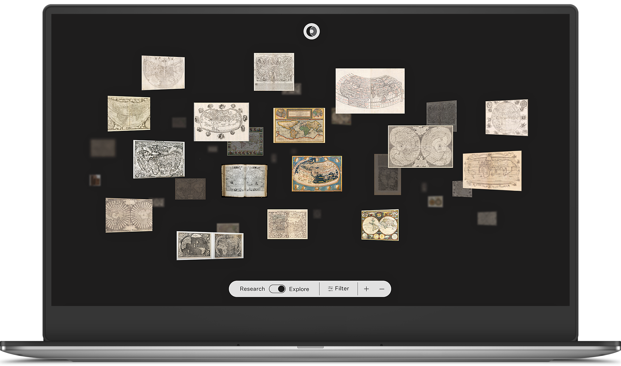 Laptop with the collection page of oculi-mundi.com.