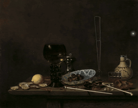 Picture of a painting with a moving cursor that has a glow effect and that lights up the edges of nearby objects.