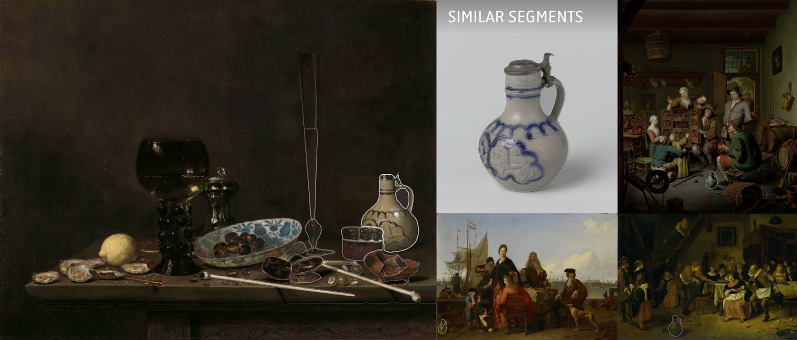 One bigger painting with four similar objects.