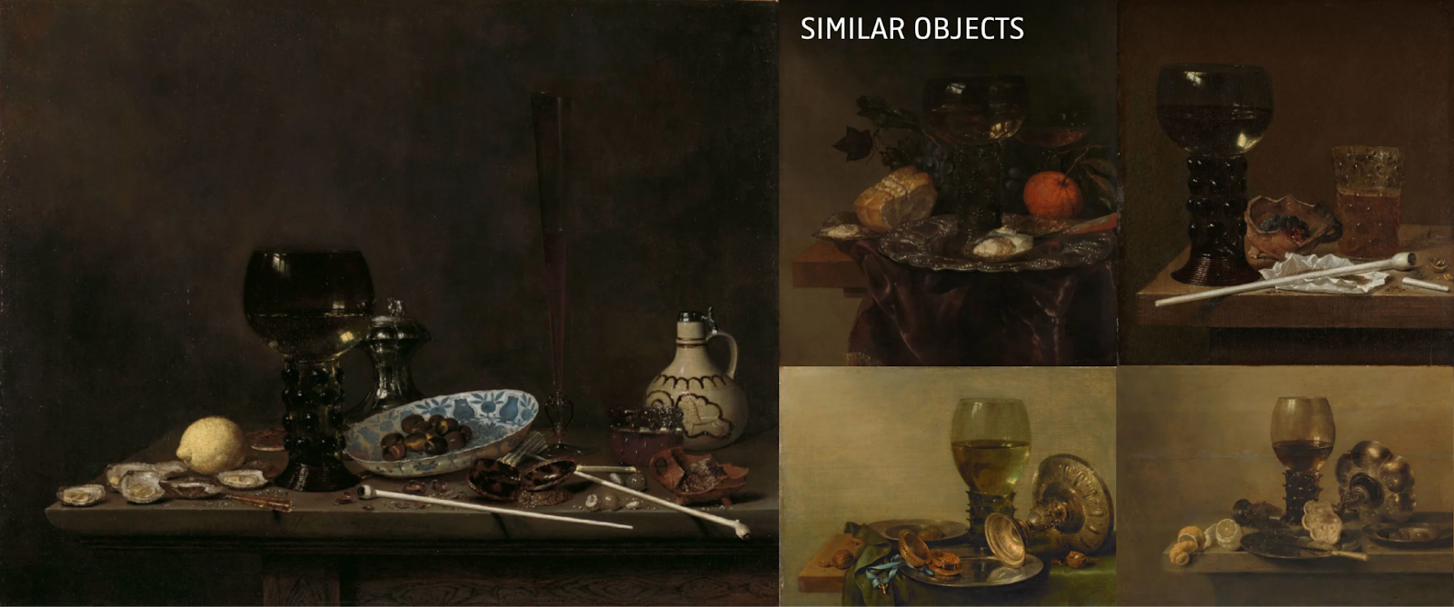 One bigger painting with four similar objects.