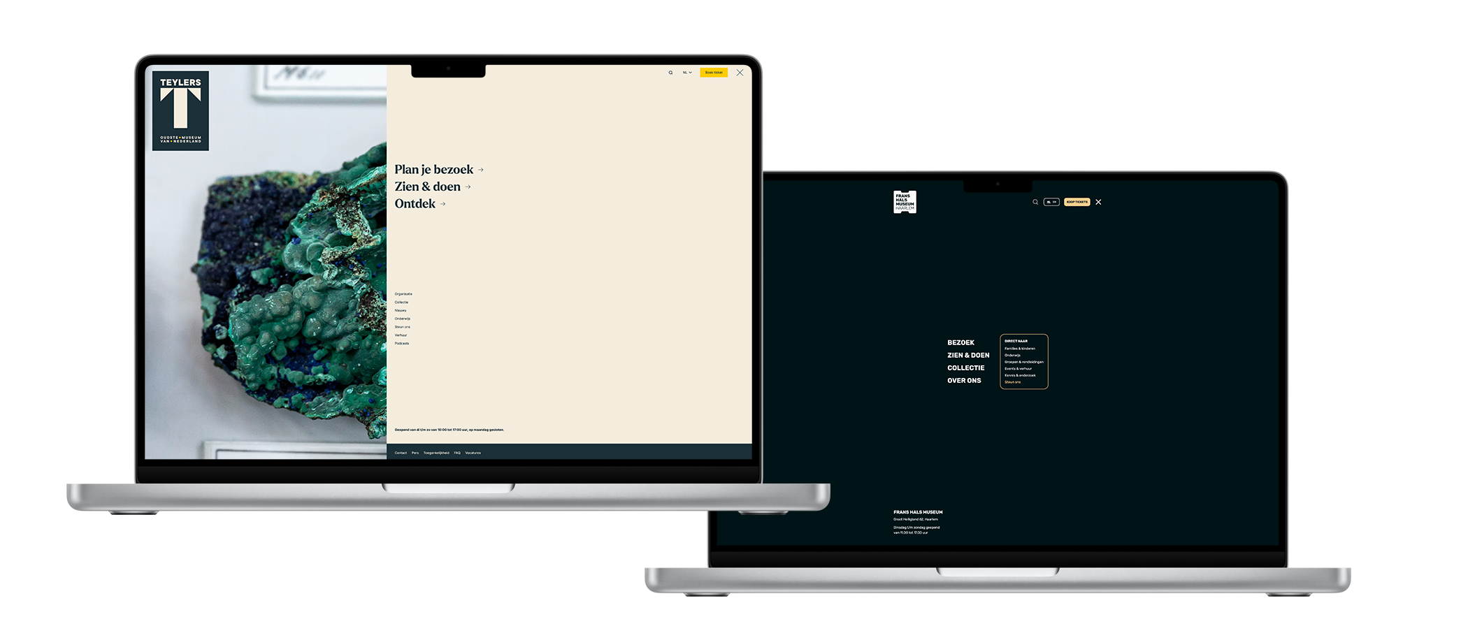 Desktop and tablet with the websites of the Frans Hals Museum and Teylers Museum.