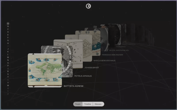 Cards seemingly floating in space above a 3D globe.