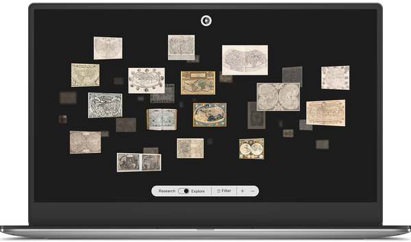 Laptop with the collection page of oculi-mundi.com.