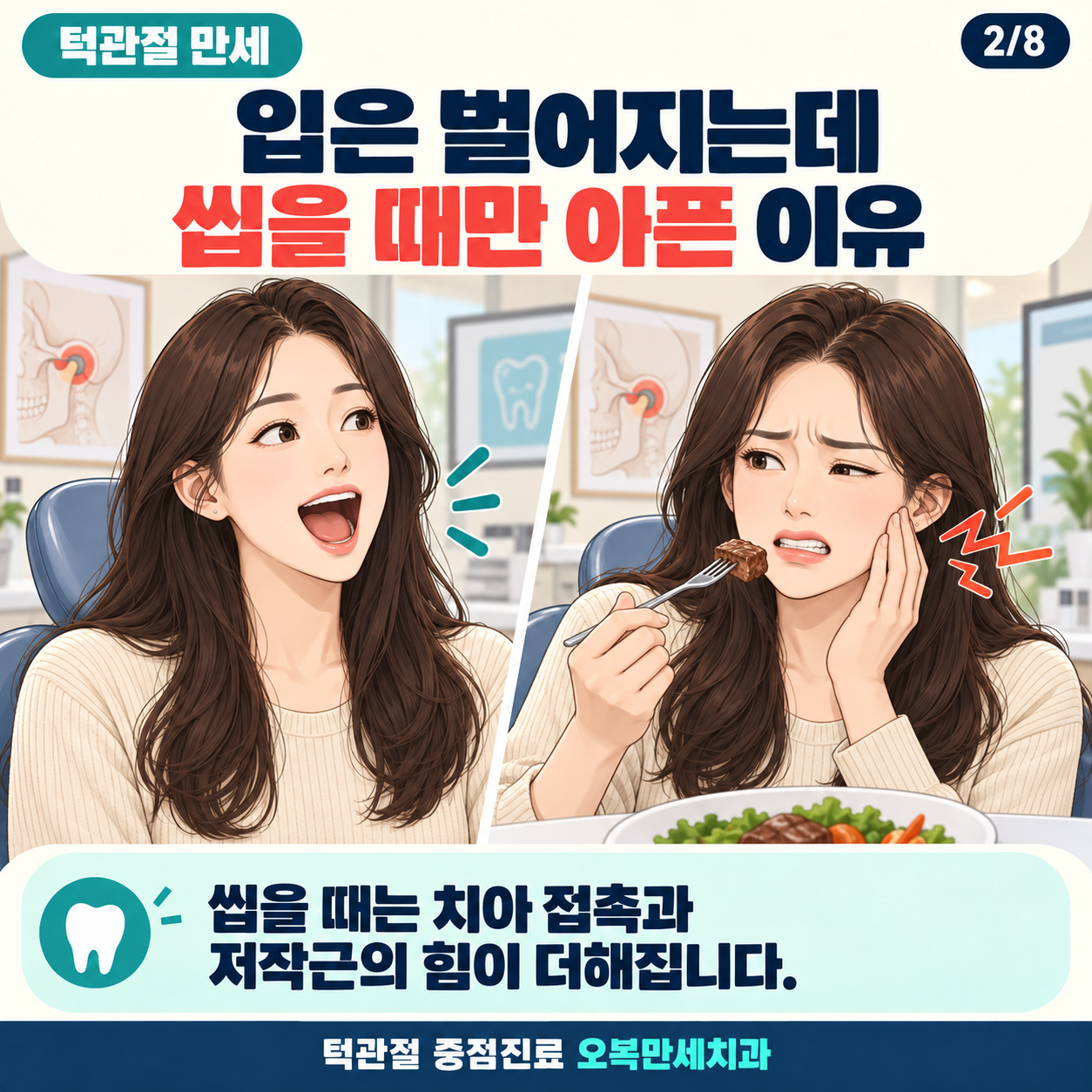 입은 벌어지지만 씹을 때만 아픈 차이를 설명하는 그림