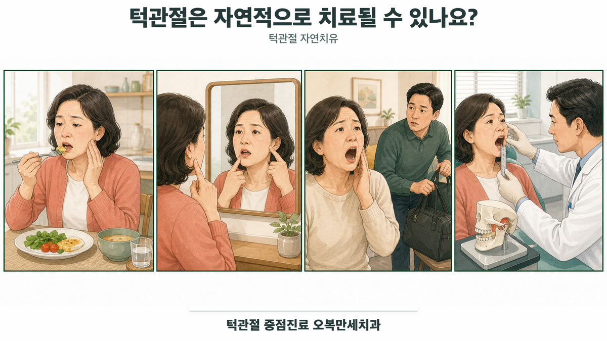 턱관절 통증의 자연 경과와 조기 평가가 필요한 기능 변화를 구분하는 의료 그림
