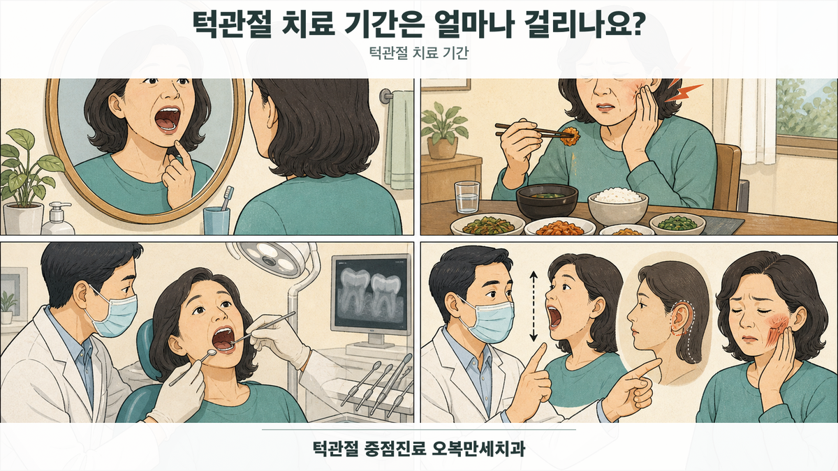 초기 변화와 치료 기간·내원 횟수를 구분해 설명하는 의료 그림