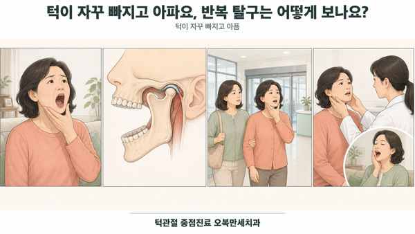 입이 열린 채 닫히지 않는 응급 상황과 통증만 있는 상태를 구분하는 의료 그림