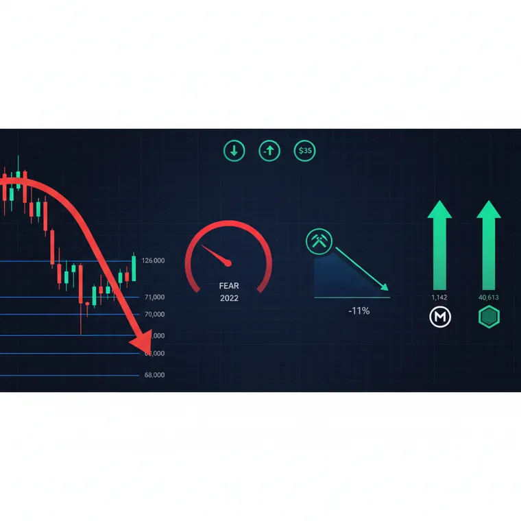 2026년 2월 암호화폐 시장 심층분석: 비트코인 45% 하락, 광부 난이도 11% 급락, 기관 매수 신호를 보여주는 온체인 데이터