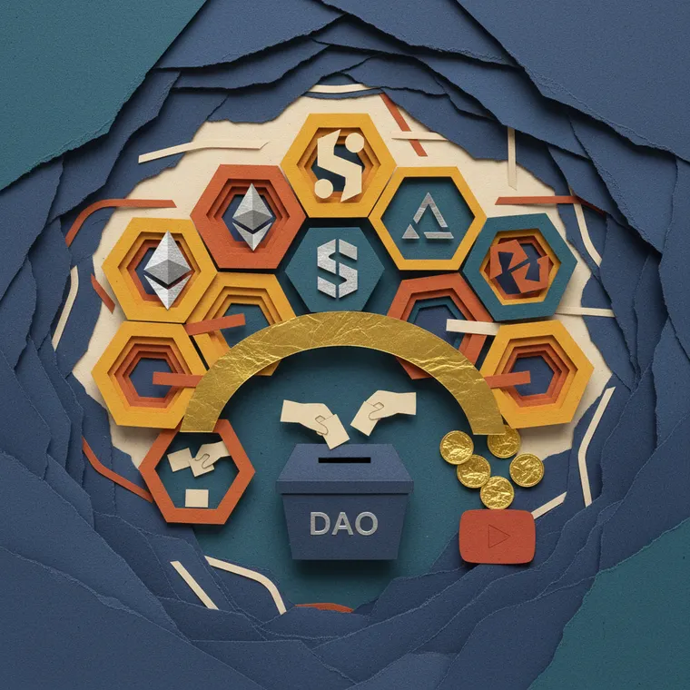 Web3 인프라 크로스체인 브릿지 DAO 거버넌스 스테이블코인 결제 혁신 페이퍼컷 콜라주 일러스트레이션