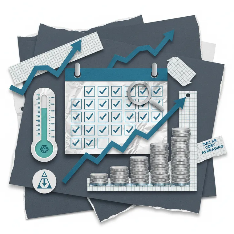 암호화폐 DCA 적립식 분할 매수 투자 전략 공포탐욕지수 데이터 분석 페이퍼컷 콜라주 일러스트레이션
