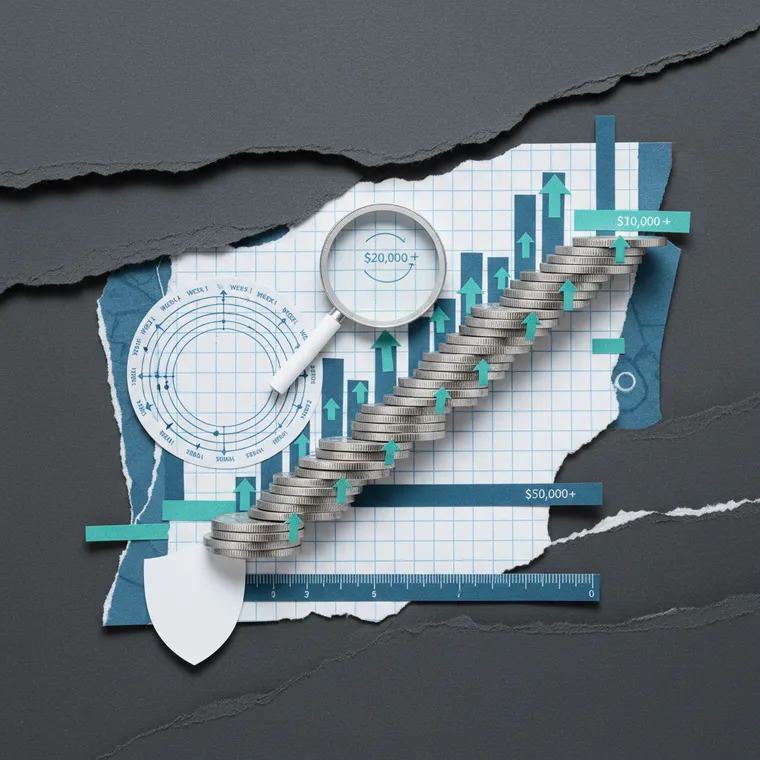 암호화폐 DCA 적립식 투자 전략 비트코인 분할 매수 상승 차트 페이퍼컷 콜라주 일러스트레이션